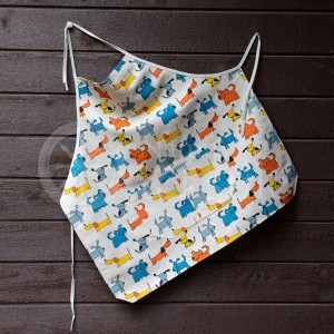 Colourful half-linen kitchen apron "Puppies"